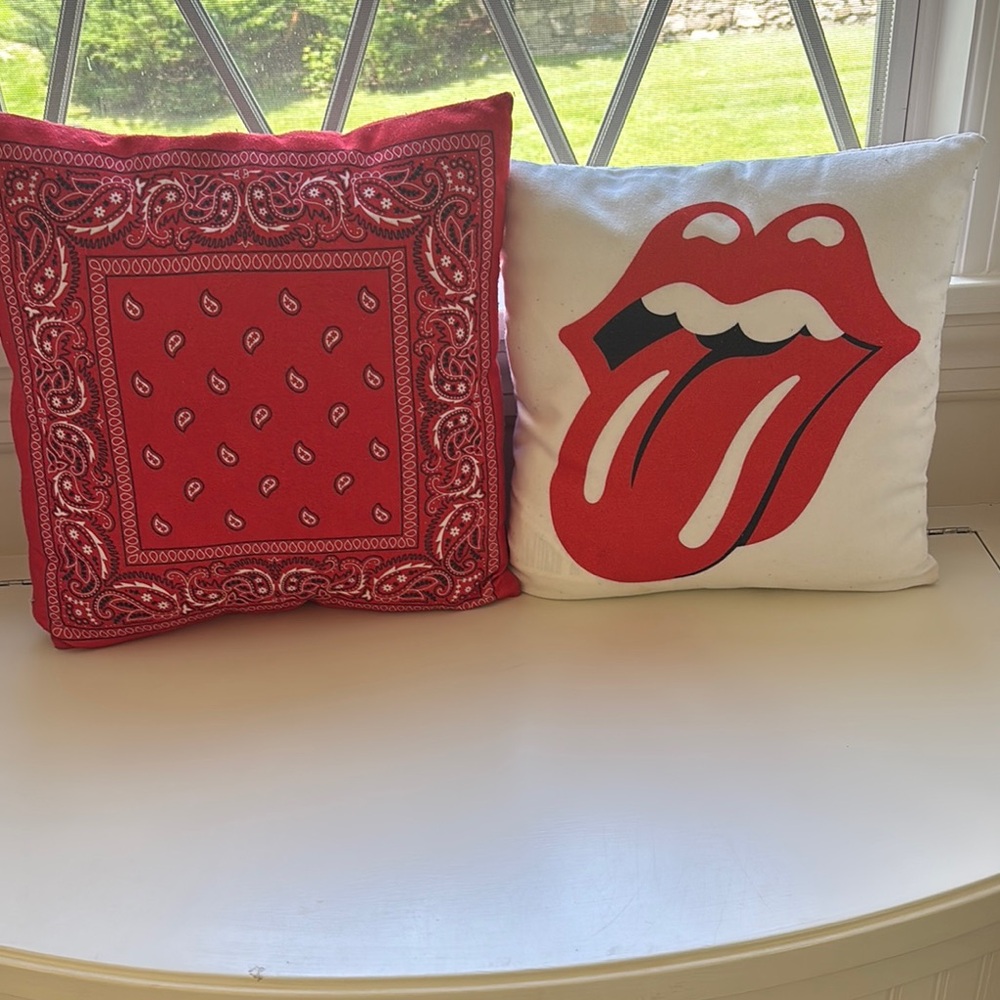Red Bandana and Lips Throw Pillows